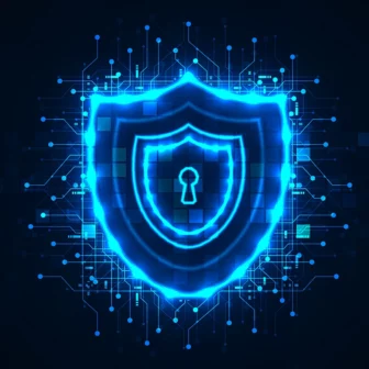 Cadenas numérique bleu avec effet de bouclier symbolisant la sécurité numérique