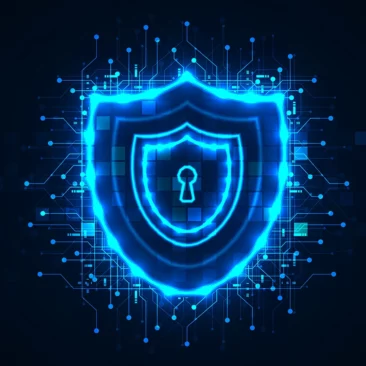 Cadenas numérique bleu avec effet de bouclier symbolisant la sécurité numérique